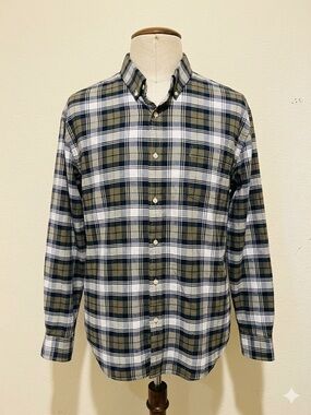 Men’s St. John's Bay Olive, Navy & White Plaid Button-Down Shirt XXL